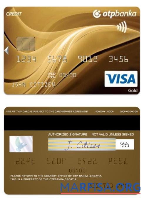 Downloadable Croatia OTP Banka visa gold charge card example